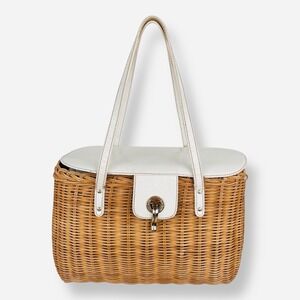 Kate Spade Basket Bag New York Leather‎ Trimmed Wicker Designer Preppy